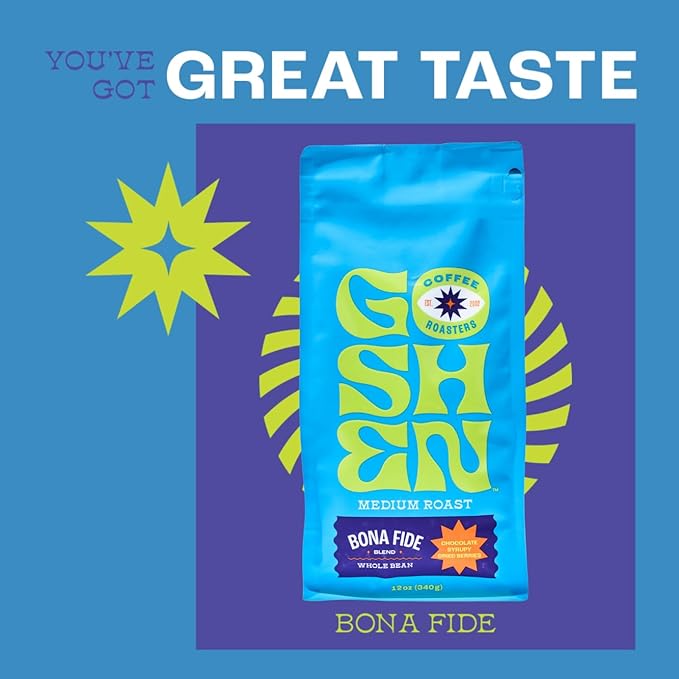 Goshen Coffee Roasters Whole Bean Bona Fide Blend | Medium Roast, Brewed or Espresso | Award-Winning, Natural and Washed | Chocolate, Syrupy, Dried Berry Flavors | 2 Lb Bag