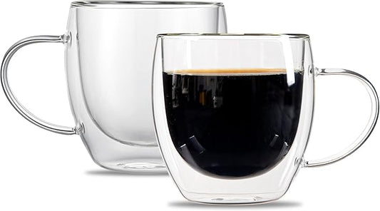 Restaurantware Coffee Cup 12 Pack of 8.45 oz Insulated Double-Wall with Handle Glass Borosilicate Coffee Cup Espresso Shot Dishwasher Safe For Hot Drinks