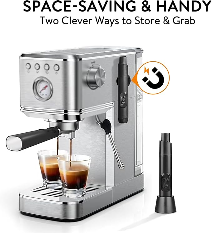 Retractable WDT Tool Espresso Distribution Tool - Espresso Stirrer Magnetic Coffee Distributor for Barista with Storage Stand & Extra 6 Needles Replacement(Black)
