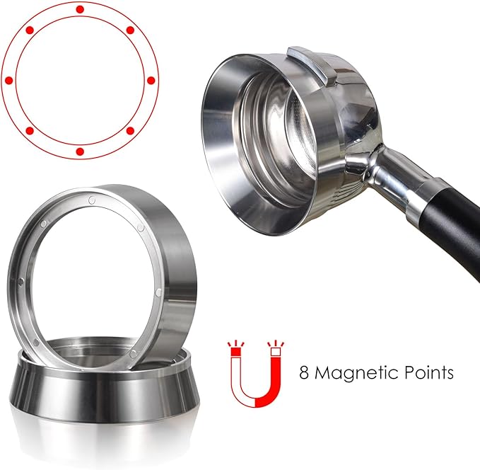 58mm Magnetic Dosing Funnel V2, MATOW Stainless Steel Espresso Dosing Ring with 8 Magnets Compatible with All 58mm Portafilter