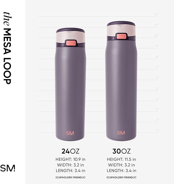 Simple Modern Mesa Loop Water Bottle with Covered Straw and Handle | 24oz Cup Holder Friendly Insulated Stainless Steel Bottles for Travel, Sports and School | Iris Sage