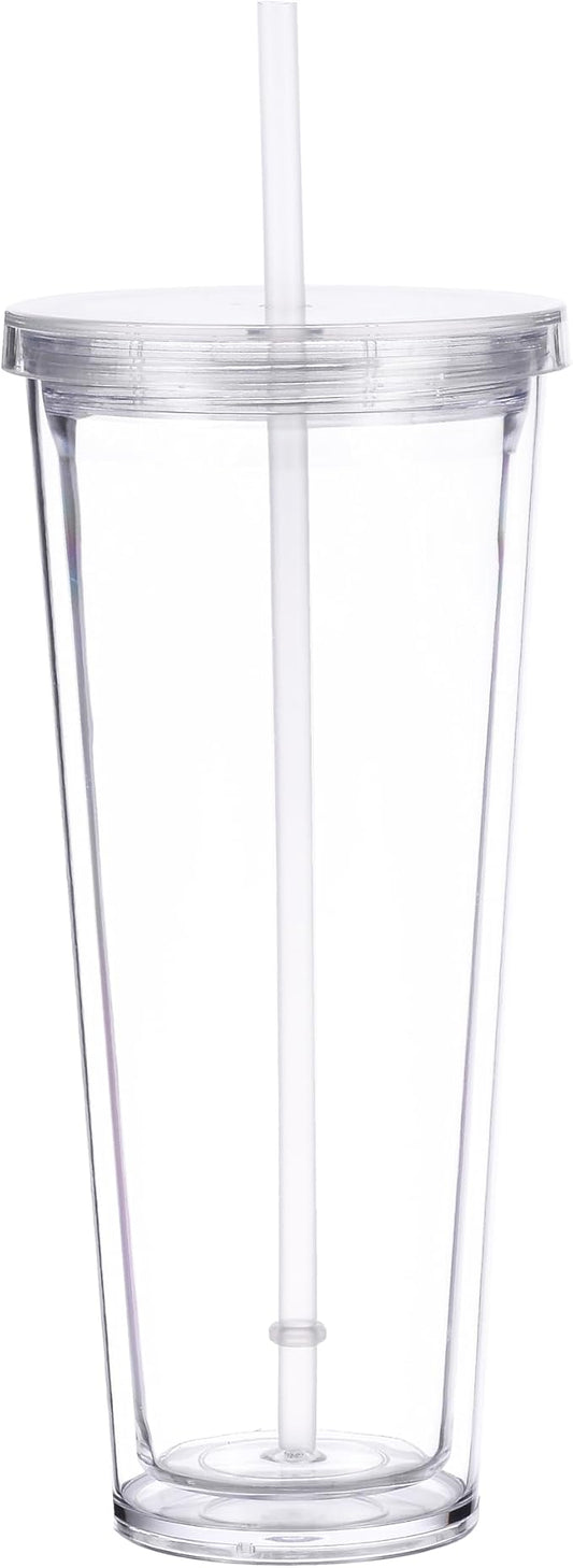 24oz Tumbler with Lid and Straw, Leak Proof and Double Wall Insulated Reusable Plastic Cups,Travel Reusable Iced Coffee Cup (1, Transparent Color)