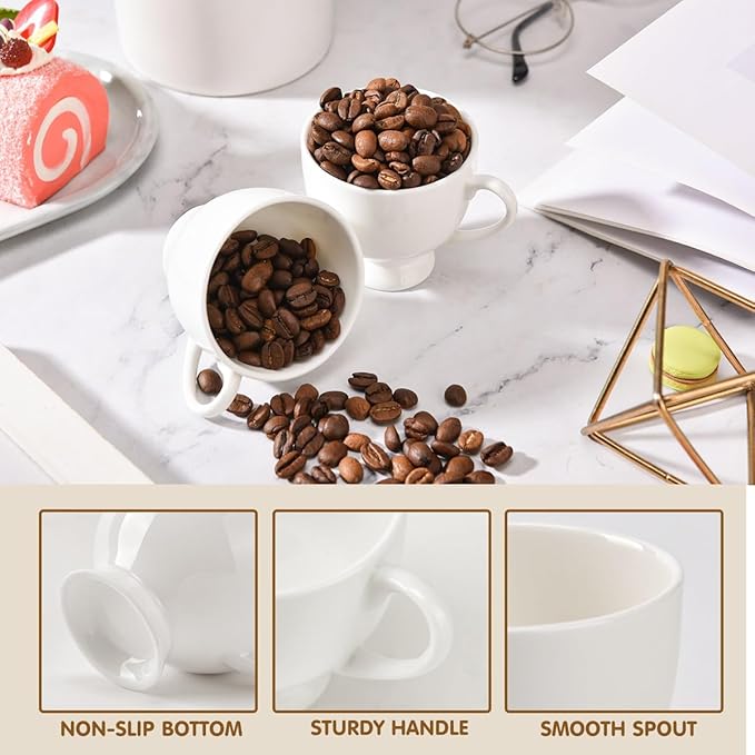No Name No Seal Ceramic Espresso Cups Set of 2，3.3oz Demitasse Cups with Handle,Bone china coffee Mugs