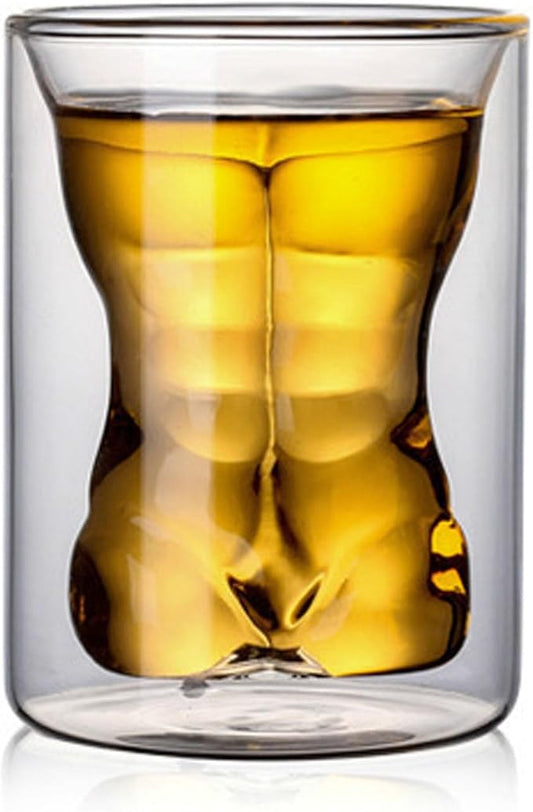 Whiskey Glass,Beer Glasses Cups for Men,Sexy Naked Muscle Man Clear Glass Cups,Double Wall Cool Beer Cup,Body Shaped Wine Glass,for Wine Cocktail Vodka,Home Party Bar Gift