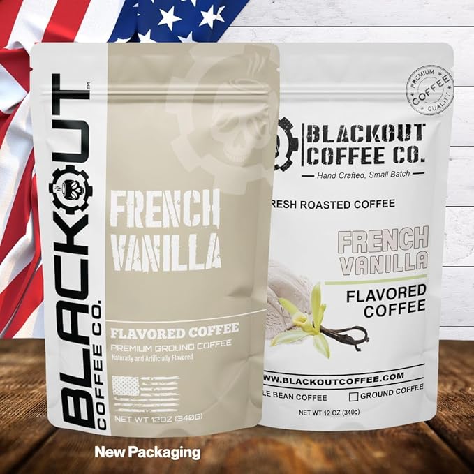 Blackout Coffee French Vanilla Flavored Ground Coffee – Smooth Taste, Guilt-Free Indulgence – Freshly Roasted 12oz Pouch