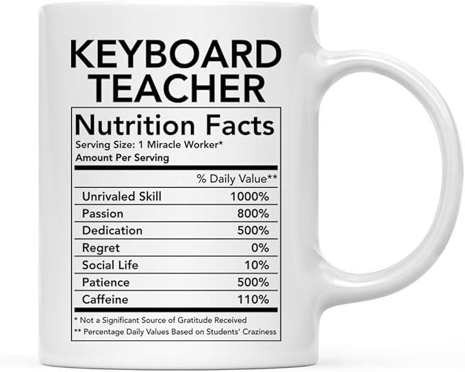 Andaz Press Funny 11oz. Ceramic Coffee Tea Mug Thank You Gift, Keyboard Teacher Nutritional Facts, 1-Pack