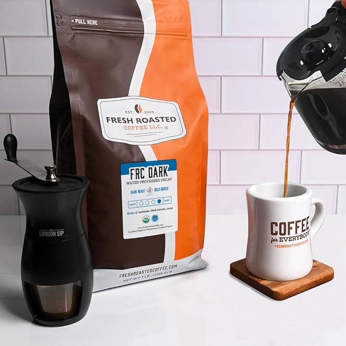 Fresh Roasted Coffee, Organic FRC Dark Water-Processed Decaf | USDA Organic, Kosher | Dark Roast 5 lb (80 oz) Whole Bean