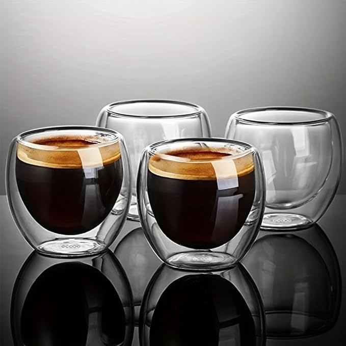6pcs Double Wall Espresso Cups, 3 Ounce Glass Coffee Mugs, Clear Espresso Shots, Insulated Small Demitasse Cups for Cappuccino Latte Tea(COLOR:Transparent)
