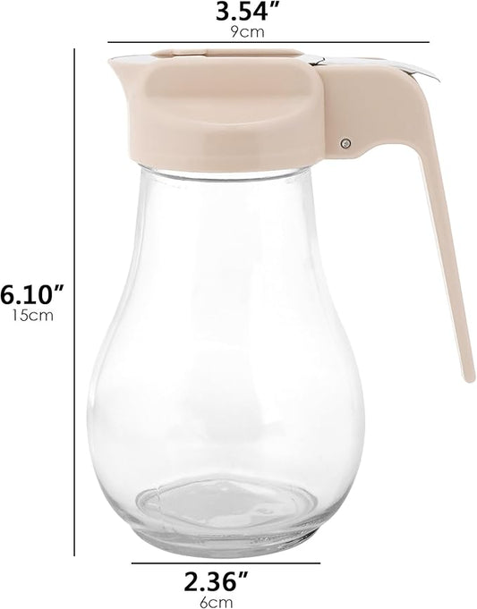 13.5oz Glass Syrup Dispenser with No-Drip Stainless Steel Spout - Honey Jar, Maple Syrup Pourer & Oil Cruet - Cream White Kitchen Container for Pancakes & Waffles