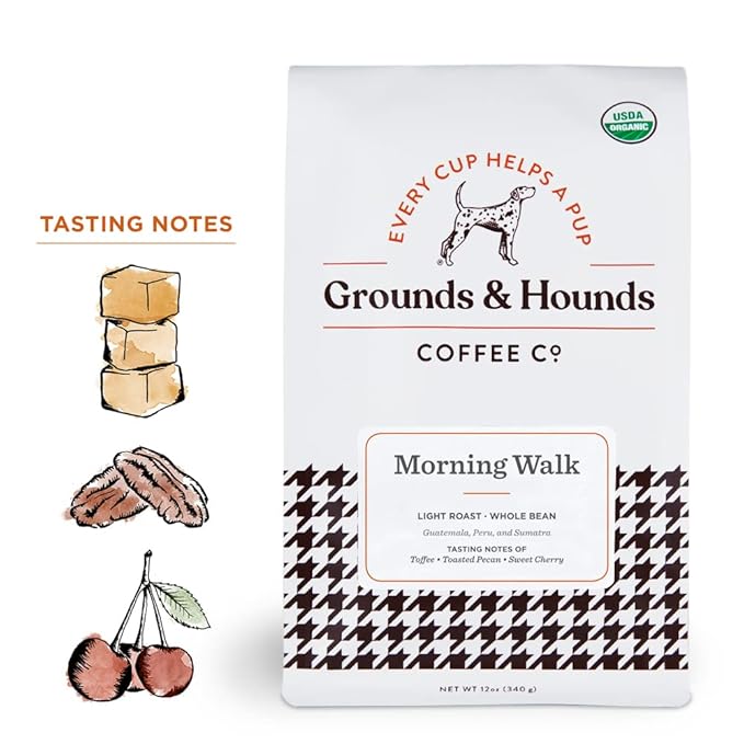 Grounds & Hounds Three Blend Starter Kit, Organic Whole Bean Coffee Variety Pack, Includes Three 6oz Bags of Our Most Popular Blends