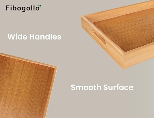 Bamboo Set of 2 Serving Tray with Handles,Decorative Trays Platter,Breakfast Tray in Bed,Food Drinks Tray for Eating,Working,Storing(Natural)