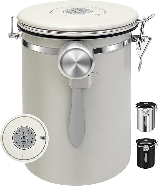 2.8L Airtight Vacuum Coffee Canister, Stainless Steel Storage Container for Coffee Beans and Grounds with Scoop.Suitable for coffee powder, coffee beans, rice, tea leaves, sugar, flour, and grains