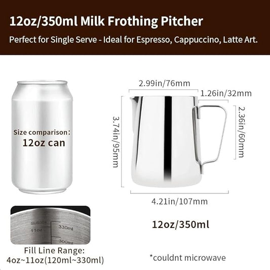 watchget Milk Frothing Pitcher 350ml/600ml/900ml/1500ml (12oz/20oz/32oz/52oz) - Stainless Steel Espresso Steaming Pitcher for Cappuccino, Latte Art, Milk Jug Coffee Frother Cup, Silver