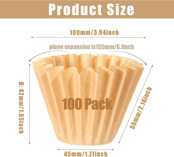 1-4 Cup Natural Basket Coffee Filter, 100 Count Unbleached Coffee Filters Paper for Single Serve Coffee Maker, Small Pour Over and Drip Pot, Mini Coffee Travel Brewer