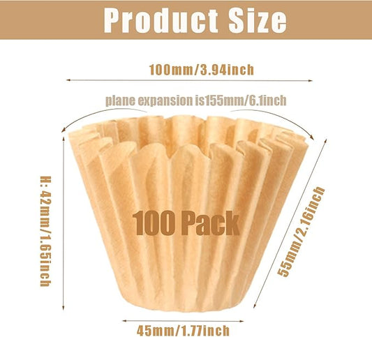 1-4 Cup Natural Basket Coffee Filter, 100 Count Unbleached Coffee Filters Paper for Single Serve Coffee Maker, Small Pour Over and Drip Pot, Mini Coffee Travel Brewer