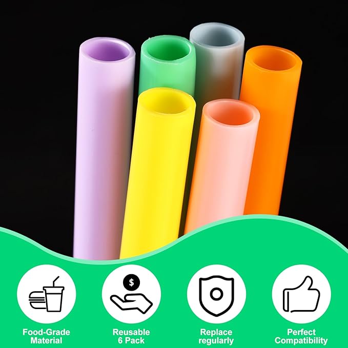 6pcs Replacement Straws for Owala, Reusable Plastic Straws with Cleaning Brush Tumbler Accessories Parts for Owala FreeSip Insulated Water Bottle 24oz 32oz (6 Colors)