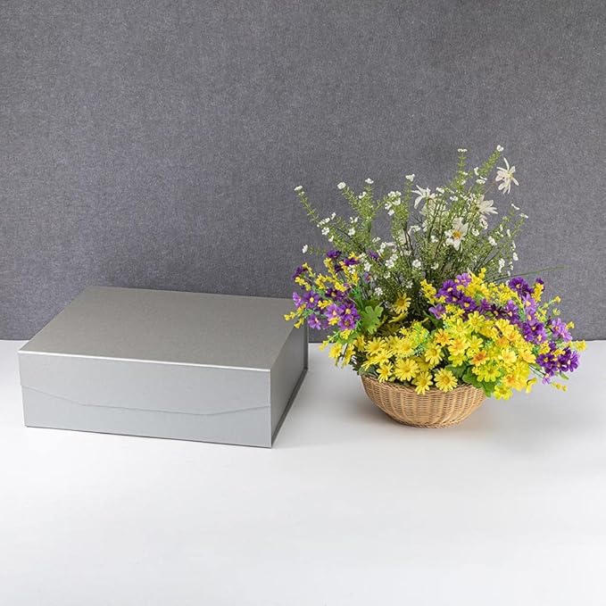 Upgrade 5Pcs Silver Grey Extra Large Gift Box with Lid,16.5 x13 x5 Inches, Hard Magnetic Gift Boxes for Presents Wedding Dress Box Storage,Reusable Foldable Bridesmaid Proposal Box