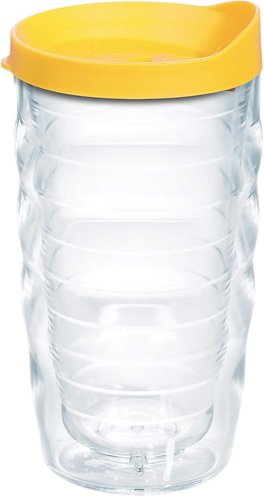 Tervis Clear & Colorful Lidded Made in USA Double Walled Insulated Tumbler Travel Cup Keeps Drinks Cold & Hot, 10oz Wavy, Yellow Lid