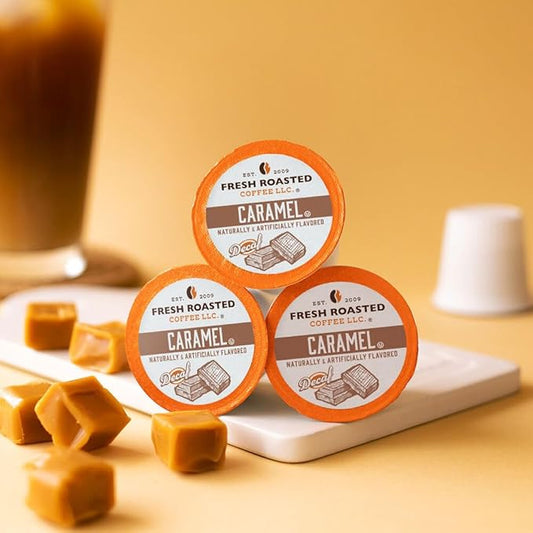 Fresh Roasted Coffee, Decaf Caramel, Flavored Coffee Pods, K-Cup Compatible, 24 Count