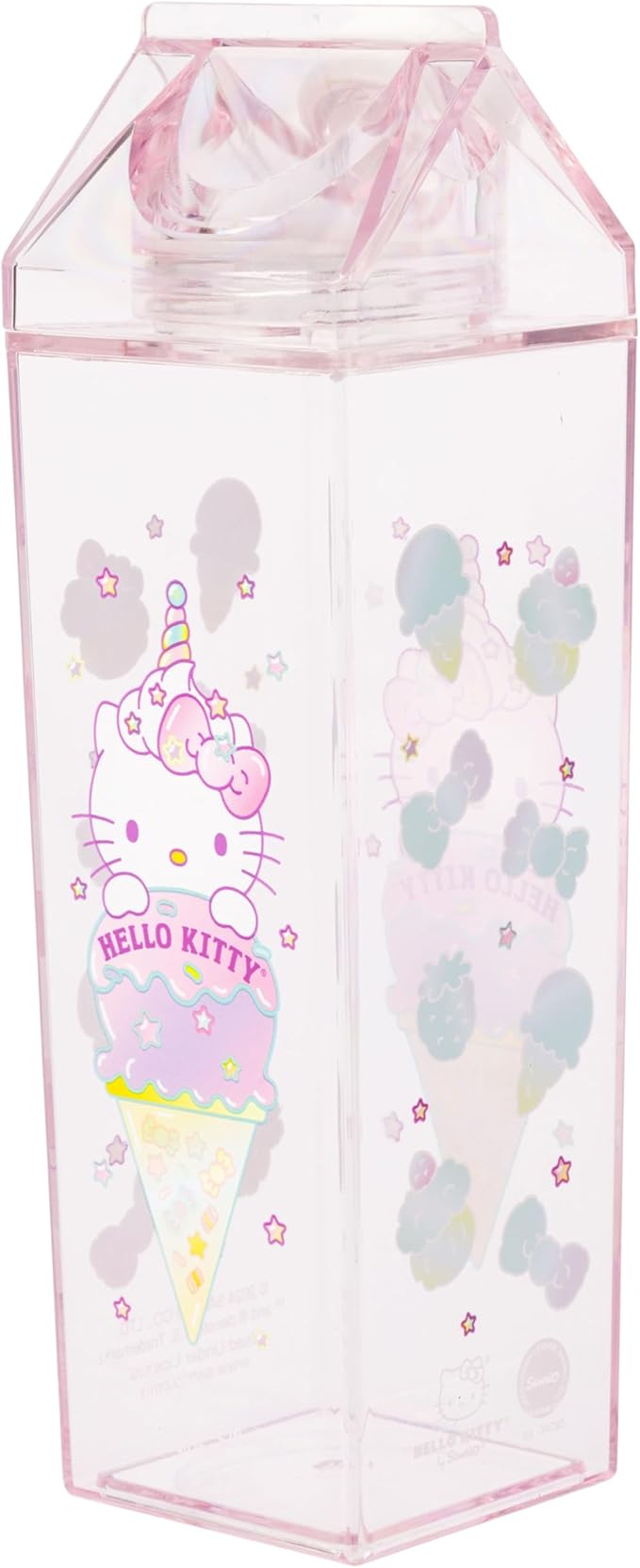 Silver Buffalo Sanrio Hello Kitty as a Unicorn Ice Cream Plastic Pastel Pink Milk Carton Pitcher Bottle, 16.2 Ounces