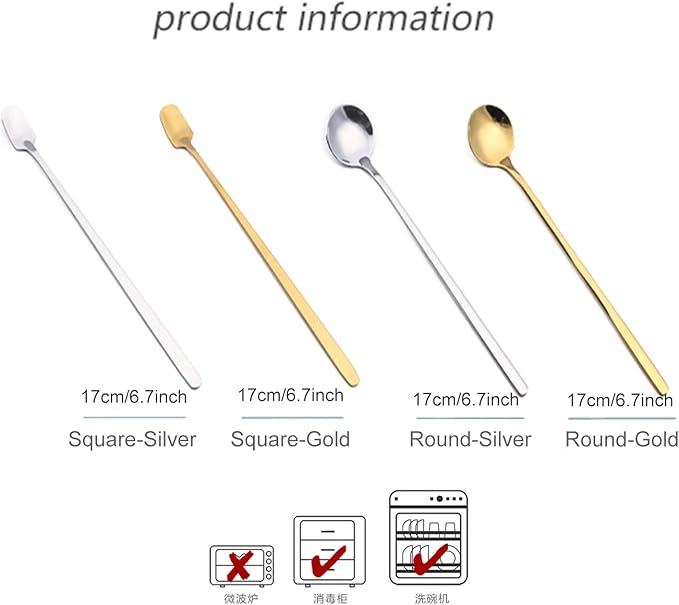 4 Pack Stainless Steel Coffee Spoon, 6.7 Inch Stirring Spoons, Cocktail Stirring Spoons for Coffee Tea Dessert Cake Ice Cream Cappuccino (Gold)