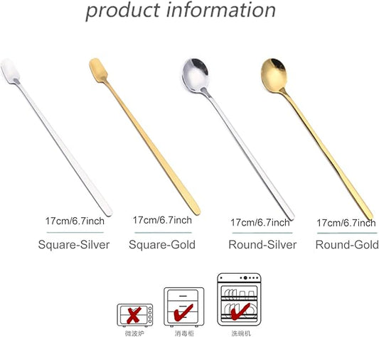 4 Pack Stainless Steel Coffee Spoon, 6.7 Inch Stirring Spoons, Cocktail Stirring Spoons for Coffee Tea Dessert Cake Ice Cream Cappuccino (Silver)