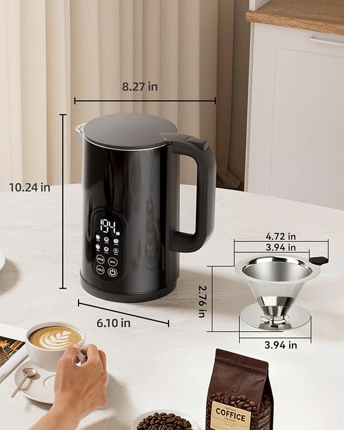 Electric Kettle with Temperature Control, 1.7L Stainless Steel Hot Water Kettle, 5 Presets, Keep Warm & Fast Boil, Matt Black with Stainless Steel Filter