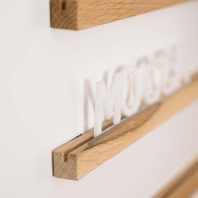 Inko Horeca Wooden Wall Letter Board - Set of 10 Oak Rails + 400 Changeable White Letters - Floating Wall Menu Display Shelf for Cafe, Bar, Kitchen, and Home Decor