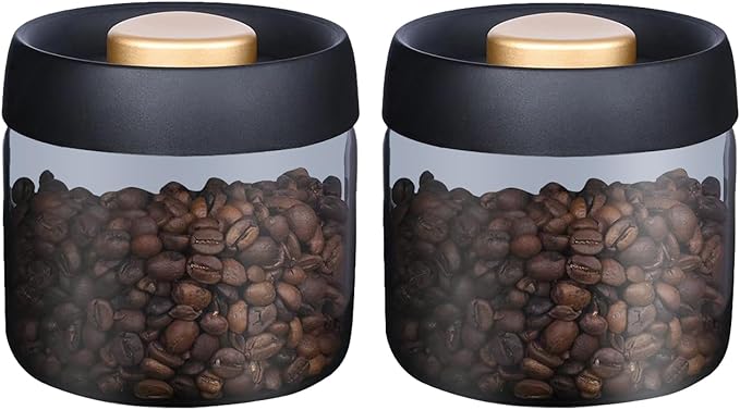LOEZ Coffee Bean Storage Container Airtight, Lid Sealed with Press-Down Vacuum, Borosilicate Glass Coffee Canister for Ground Coffee, Tea, Beans, Spices (2 x Small - Gray)