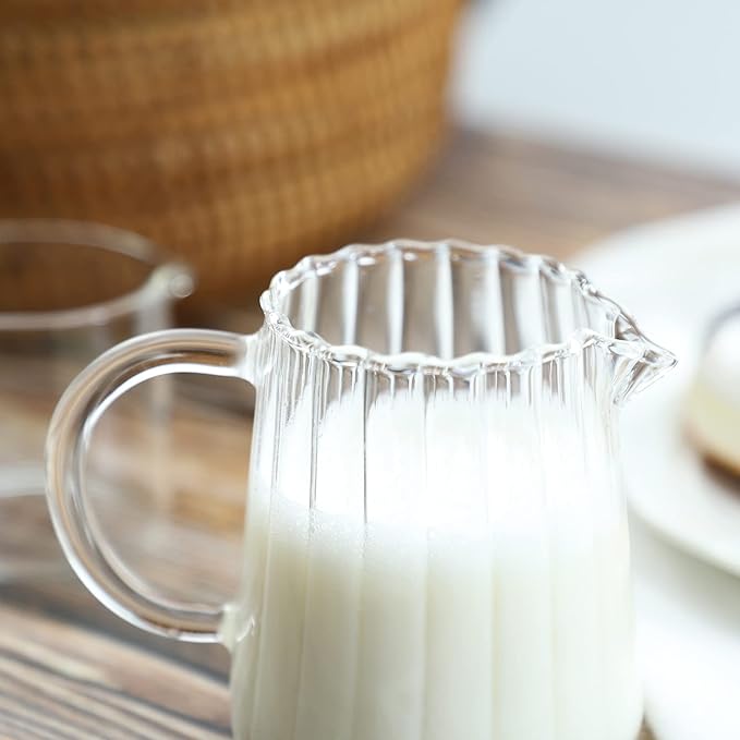 CHOOLD Creative Embossed Stripe Clear Crystal Glass Creamer Pitcher/Serving Pitcher/Sauce Pitcher/Milk Coffee Creamer Jug for Kitchen(4/5.5/9/12oz) (E(8 oz))