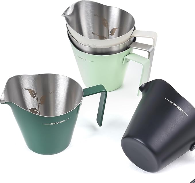 IKAPE Espresso Measuring Cup, 304 Anti-scald Stainless Steel Espresso Shot Cups with Handle, Coffee Pouring Cup for Barista Tool Accessories(Green)