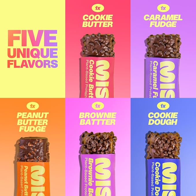 Misfits Protein Bar Variety Pack | Nutrition Bars - 14-15g Protein, 1g Sugar, Plant-based, Low Carb, Non-GMO, Gluten Free Snacks | Sample Pack of 5 - Multiple Flavors
