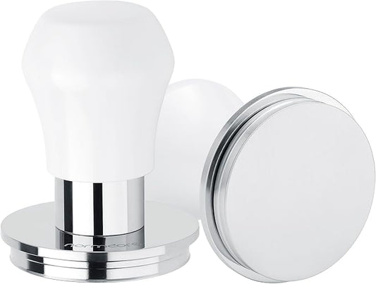 Normcore 58.5mm Coffee Tamper V4.1 Mini, Spring-Loaded with Click Feedback, Self-Leveling Stainless Steel Flat Baffle, Compatible with 58mm Espresso Machines Portafilter, White
