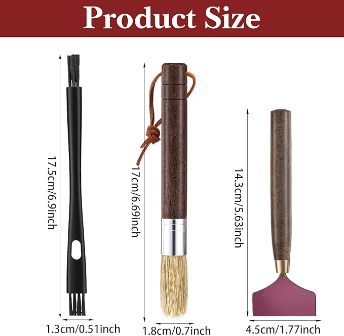 Coffee Grinder Cleaning Brush Set, 3Pcs Espresso Machine Cleaning Brushes with Scraper & Brush Wooden Handle and Natural Bristles Coffee Clean Tool Barista Brushes for Barista Home Kitchen