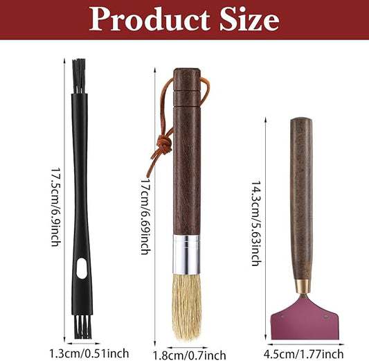 Coffee Grinder Cleaning Brush Set, 3Pcs Espresso Machine Cleaning Brushes with Scraper & Brush Wooden Handle and Natural Bristles Coffee Clean Tool Barista Brushes for Barista Home Kitchen