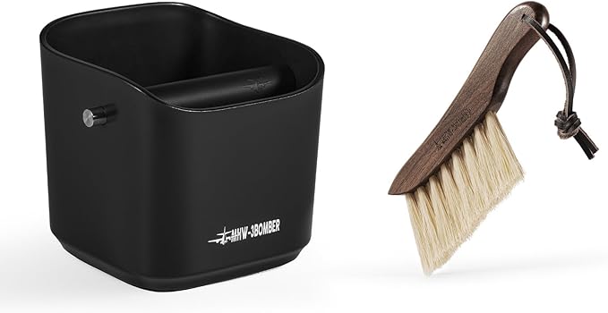 MHW-3BOMBER Espresso Knock Box, 1.2L(15 Cups) Coffee Knock Box with Coffee Clean Brush and Removable Knock Bar for Espresso Puck, Coffee Ground, Durable Espresso Accessories, Black, CS7090-OS