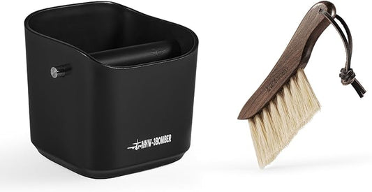 MHW-3BOMBER Espresso Knock Box, 1.2L(15 Cups) Coffee Knock Box with Coffee Clean Brush and Removable Knock Bar for Espresso Puck, Coffee Ground, Durable Espresso Accessories, Black, CS7090-OS