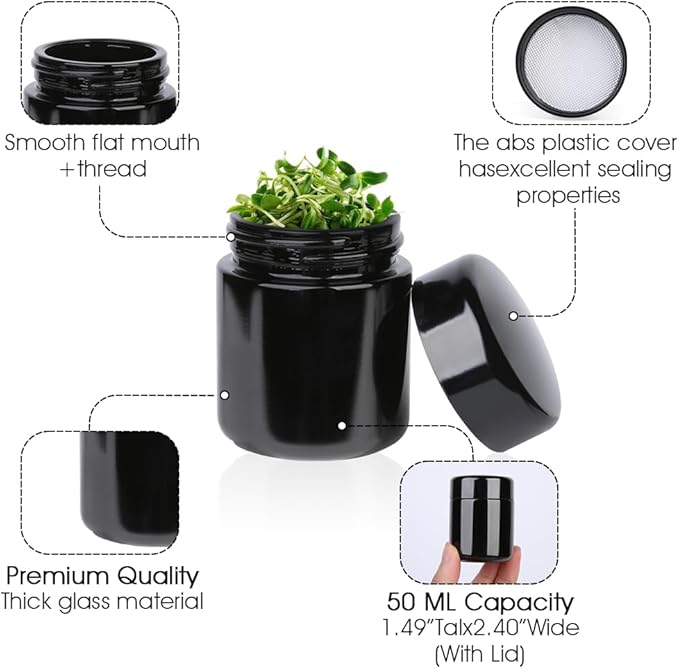 50g Black Ultraviolet Glass Jar with Lid,50ml Storage jars,Refillable Containers Jar,Ideal for Long term storage Leaf,Coffee,Spices (E: 50ml)
