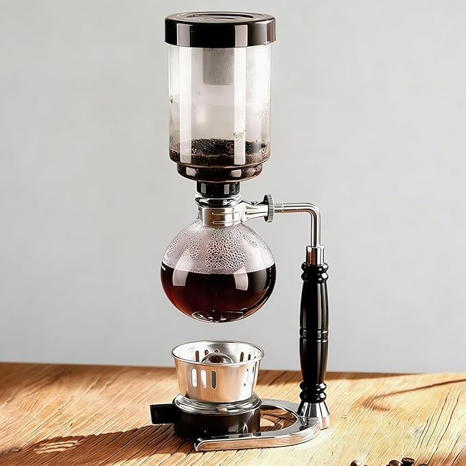 Borosilicate Glass Siphon Coffee Maker - Japanese Style Vacuum Syphon Brewer with Alcohol Burner & Adjustable Buffer Clamp, High-Temp Resilient Tabletop Coffee Pot for Aficionados 5-Cup (600ml)