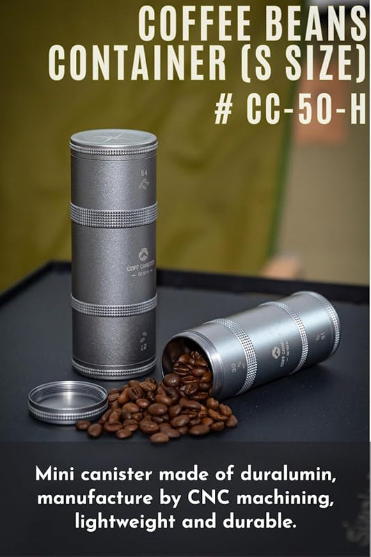 CAMPINGMOON 2-Layer Portable Coffee Bean Storage Canister Airtight Duralumin Coffee Travel Container Camping Lightweight Slim Mini Tea Caddy CNC Machined Metal Spice Jar S15g 30g CC-50-H