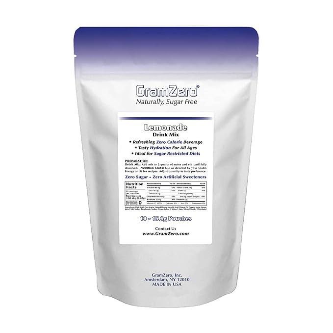GramZero Lemonade, Sugar Free Drink Mix, Pitcher Pack, Great For Nutrition Club Loaded Tea, Zero Calorie, Stevia Sweetened