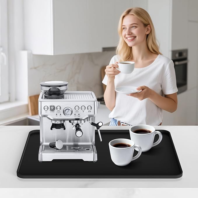 Garolue Silicone Coffee Mat,24×16" Waterproof Heat Resistant Bar Mat for Espresso Machine Station Accessories,Non Slip Dish Drying Mat for Kitchen Counter,Home Decor Essentials,Fit Under Coffee Maker