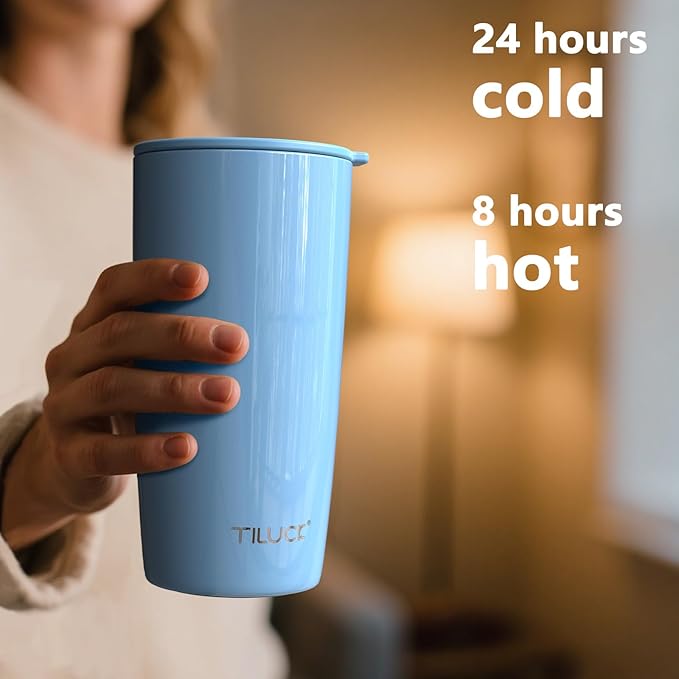 TILUCK 20 oz Tumbler with Lid, Vacuum Insulated Stainless Steel Coffee Mug, Double-Walled Travel Tumbler for Hot and Cold Drinks(GlitterBlue, 20oz)