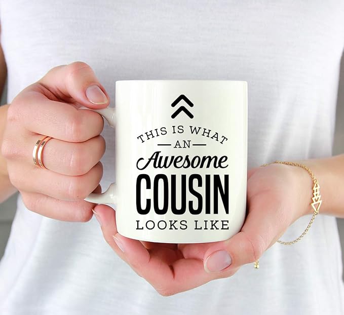 Andaz Press 11oz. Ceramic Coffee Tea Mug Thank You Gift, This is What an Awesome Cousin Looks Like, 1-Pack, Birthday Christmas Gift Ideas Coworker Him Her, Includes Gift Box