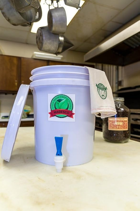 5 Gallon sized Cold-brew Coffee Brewer/Dispenser, Spigot, Lid, Commercial double lined Madesco Big Daddy Reusable Filter