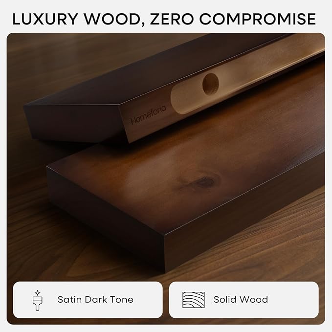 Homeforia Walnut 36 inch Floating Shelf, High End Solid Real Wood 36inch Large Shelves for Bathroom Wall, Dark Brown 36 inches Long Floating Shelves, Heavy Duty Bracket, 36 X 6.5 X 1.75 inch, Set of 2