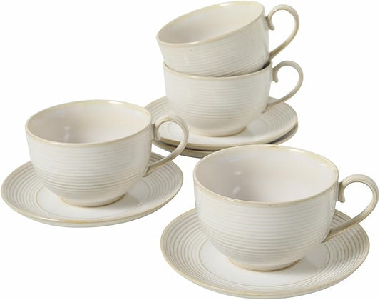 12Oz Coffee Cups with Saucers, Ceramic Espresso Cup Set of 4, Cappuccino Cups Set, Tea Mugs and Saucer, Microwave Dishwasher Safe Drinkware for Home, Cafe, Housewarming Gifts