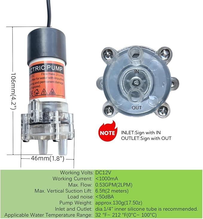 Electric Water Transfer Pump 110V Speed Adjustable - Food Grade Self-Priming Siphon Pump for Ice Maker, Coffee Machine, Water Cooling & Beverage Bottling | 2L/min | Quiet Operation