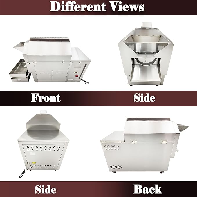 LGXEnzhuo Full-Automatic Stainless Steel Coffee Roaster 110LBS Drum Rotary Roasting Machine 0-300℃ Gas Type Nuts Bean Roasting Machine 220V/1PH