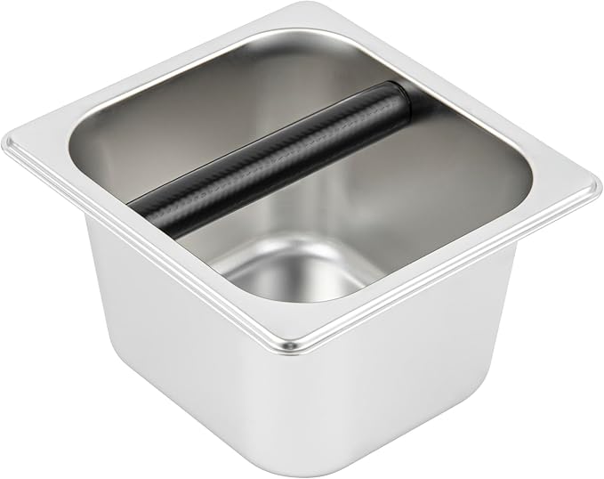 Restaurantware Restpresso 6.9 x 6.4 x 4 Inch Knock Box 1 Deep Tamp Box - Built-In Knock Bar Dishwashable Stainless Steel Barista Knock Box Durable For Coffee And Espresso Grounds